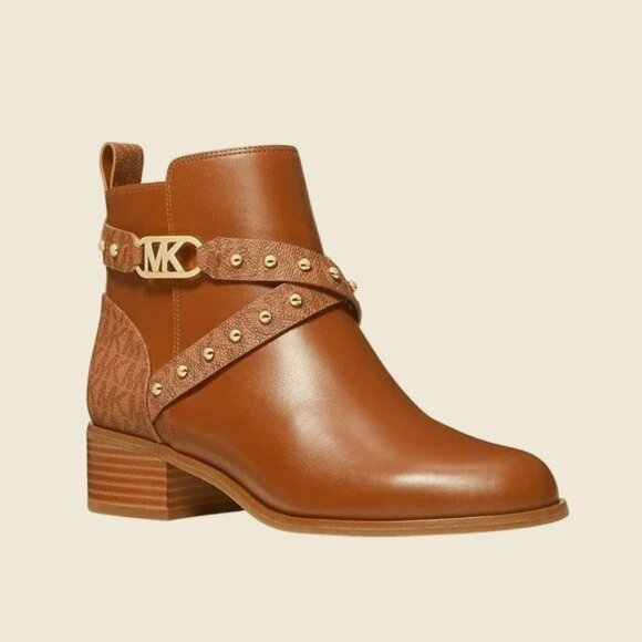 NEW Michael Kors Kincaid Leather Studded Ankle Boots Luggage Color Size 7.5 $295 - Picture 4 of 7